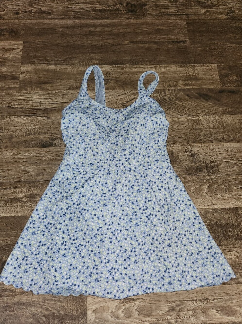 Lands End Floral Scalloped Swim Dress
